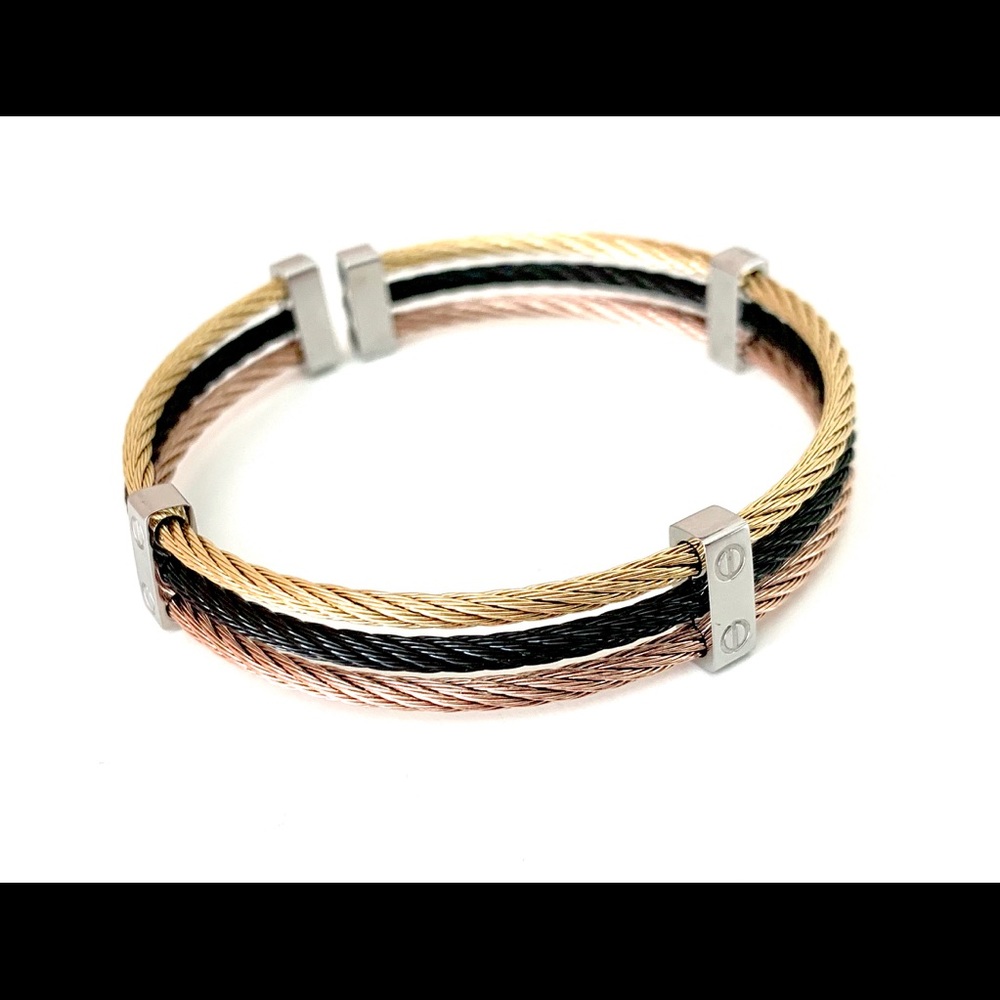Three Tones Cable Style Open Bangle